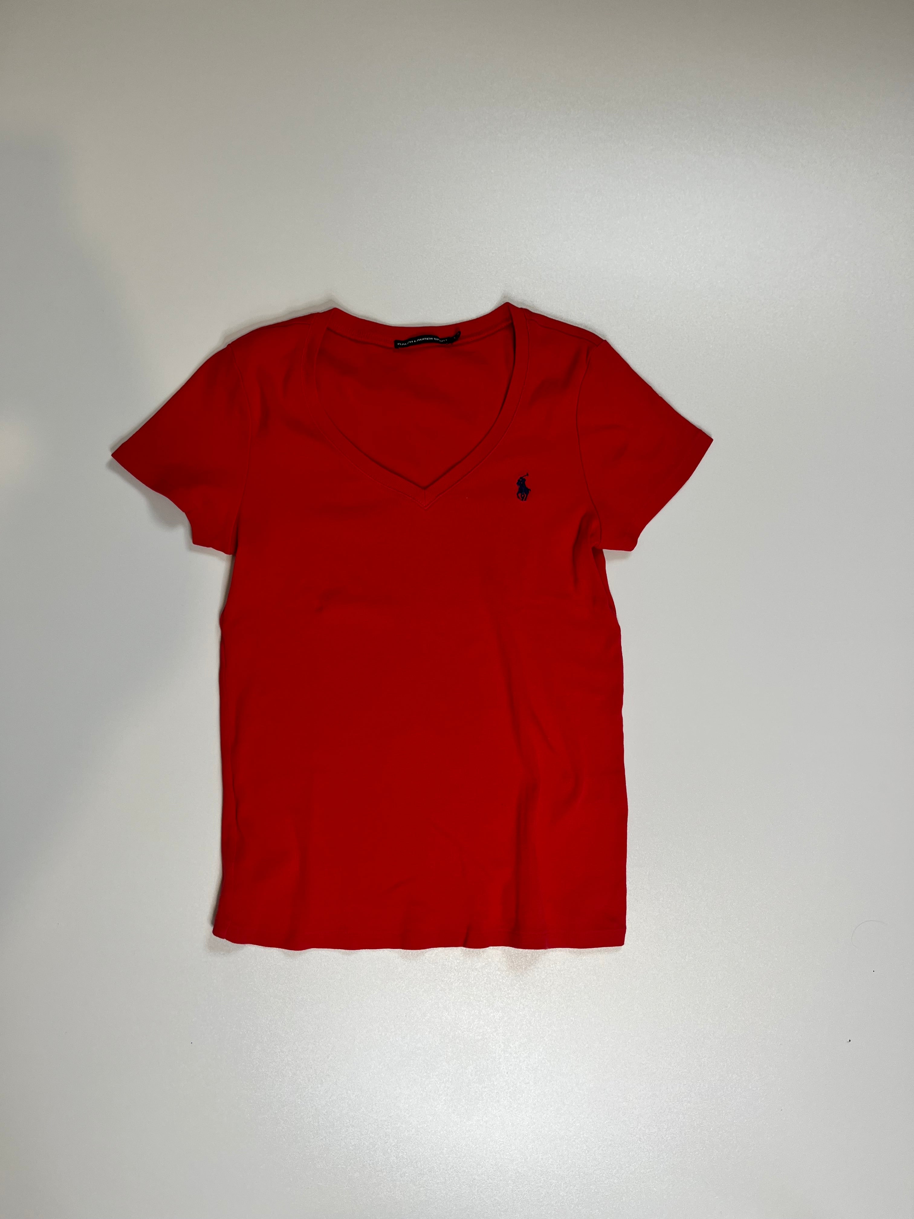 T-Shirt Rouge Col V Ralph Lauren (taille L)
