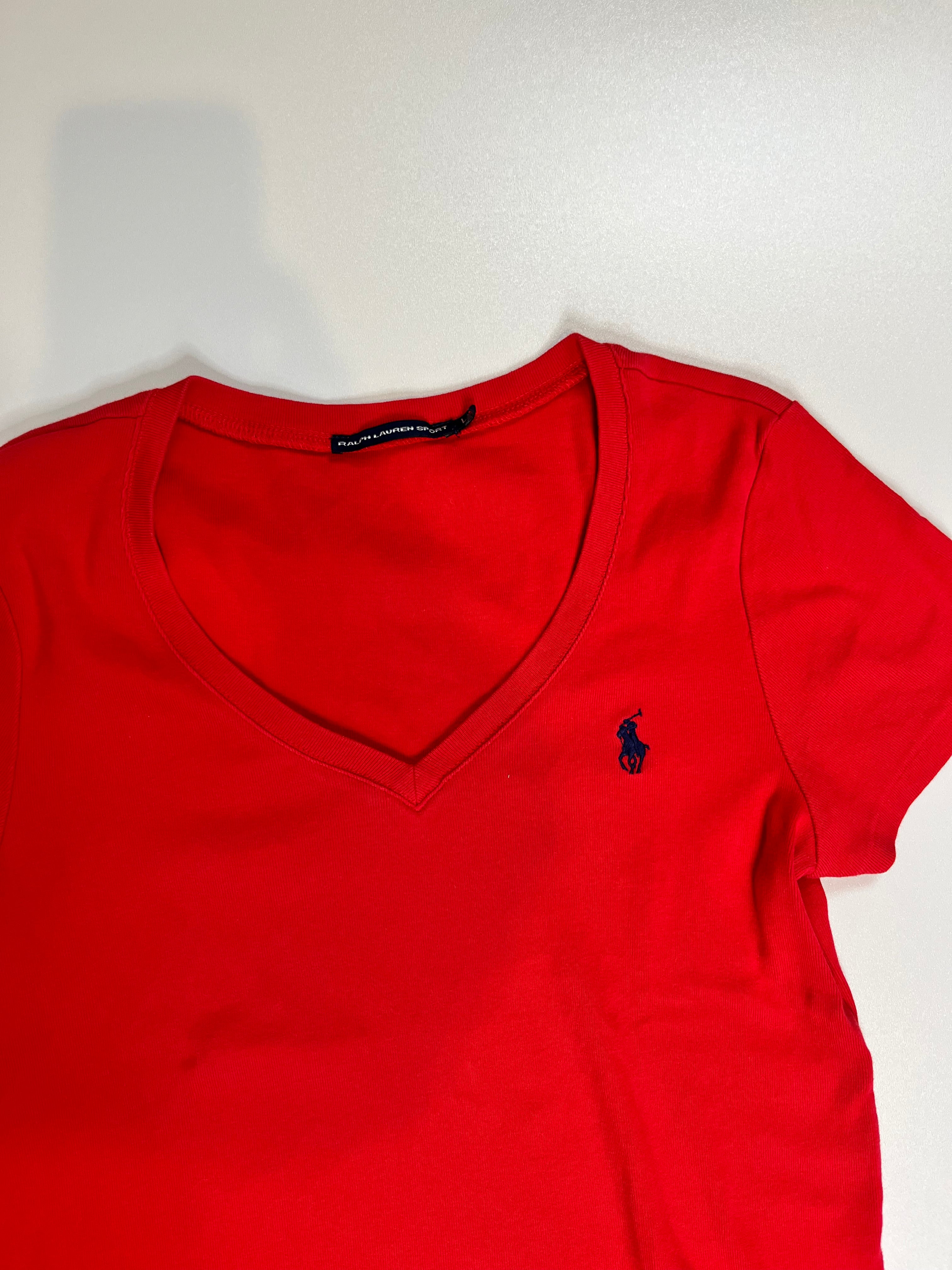 T-Shirt Rouge Col V Ralph Lauren (taille L)